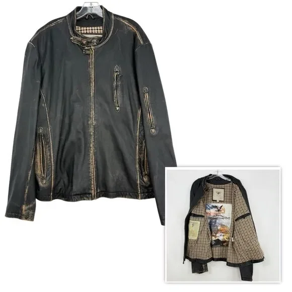 Top Gun Leather Jacket Mens XXL Distressed Moto Aviator Vintage Aviation - Picture 2 of 16